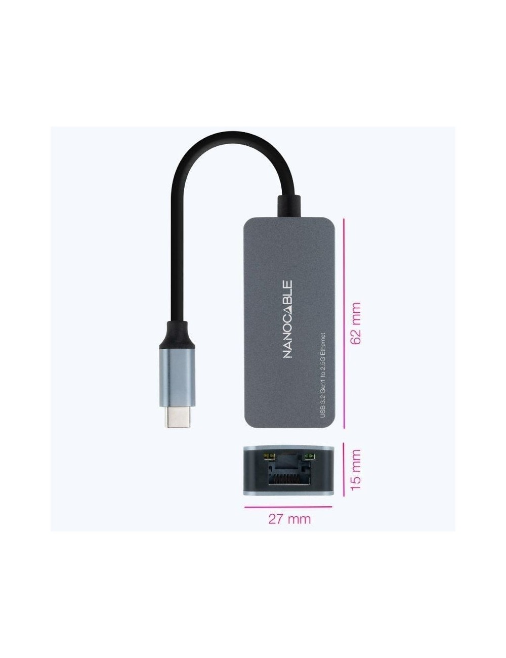 Adaptador USB Tipo-C - RJ45 Nanocable 10.03.0410/ 2500Mbps