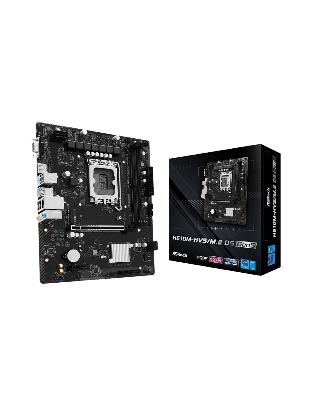 Placa Base Asrock H610M-HVS M2 D5 G5 Socket 1700/ DDR5/ PCIe 5.0/ Micro ATX