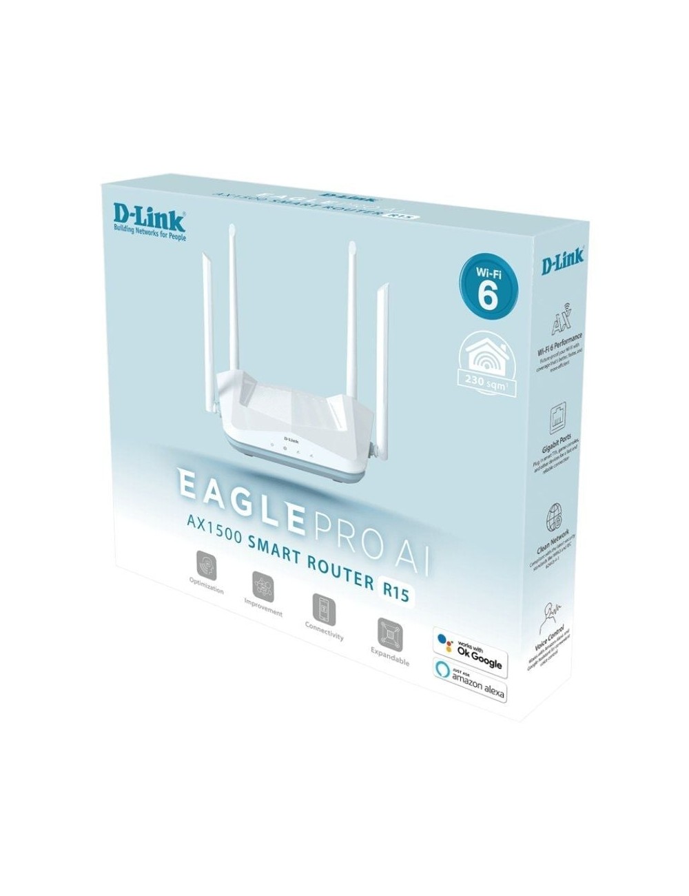 Router Inalámbrico D-Link R15/E EAGLE PRO AI AX1500/ WiFi 6/ 1500Mbps/ 4 Antenas/ WiFi 802.11ax/ac/n/g/b/k/v/a/h