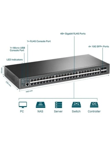 Switch Gestionable TP-Link Omada JetStream TL-SG3452X 52 Puertos/ RJ-45 10/100/1000/ SFP+ 10GBE