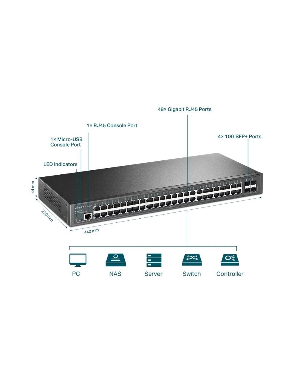 Switch Gestionable TP-Link Omada JetStream TL-SG3452X 52 Puertos/ RJ-45 10/100/1000/ SFP+ 10GBE