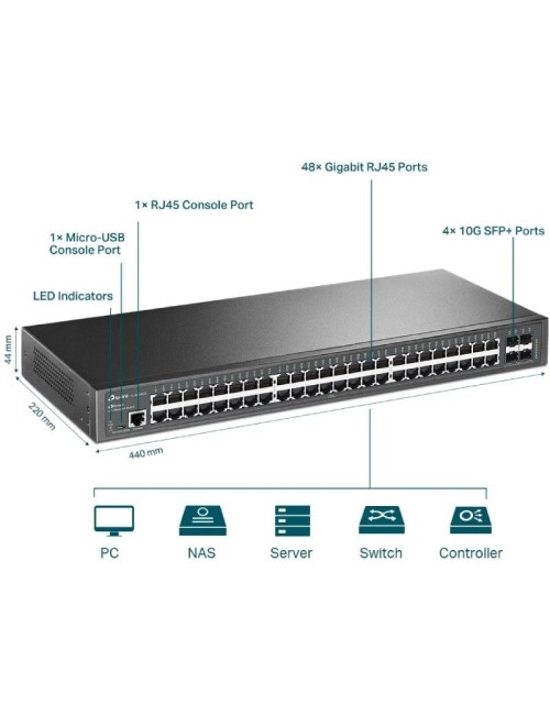 Switch Gestionable TP-Link Omada JetStream TL-SG3452X 52 Puertos/ RJ-45 10/100/1000/ SFP+ 10GBE