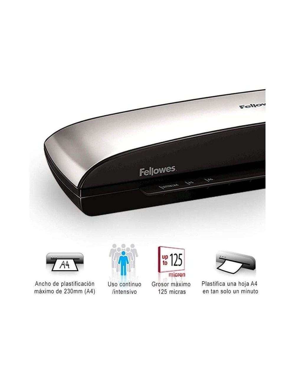 Plastificadora Fellowes Spectra A4/ hasta A4 y 125 Micras/ Negra y Gris