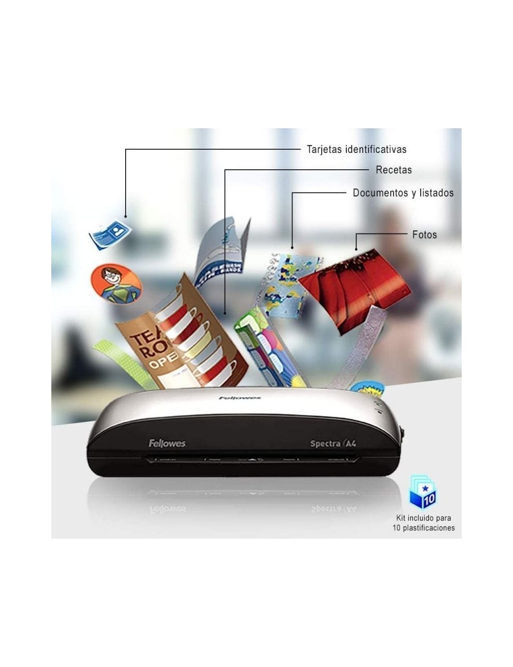 Plastificadora Fellowes Spectra A4/ hasta A4 y 125 Micras/ Negra y Gris