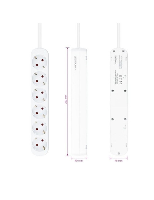Regleta Nanocable 10.37.0006-NS/ 6 Tomas de Corriente/ Cable 1.4m/ Blanca