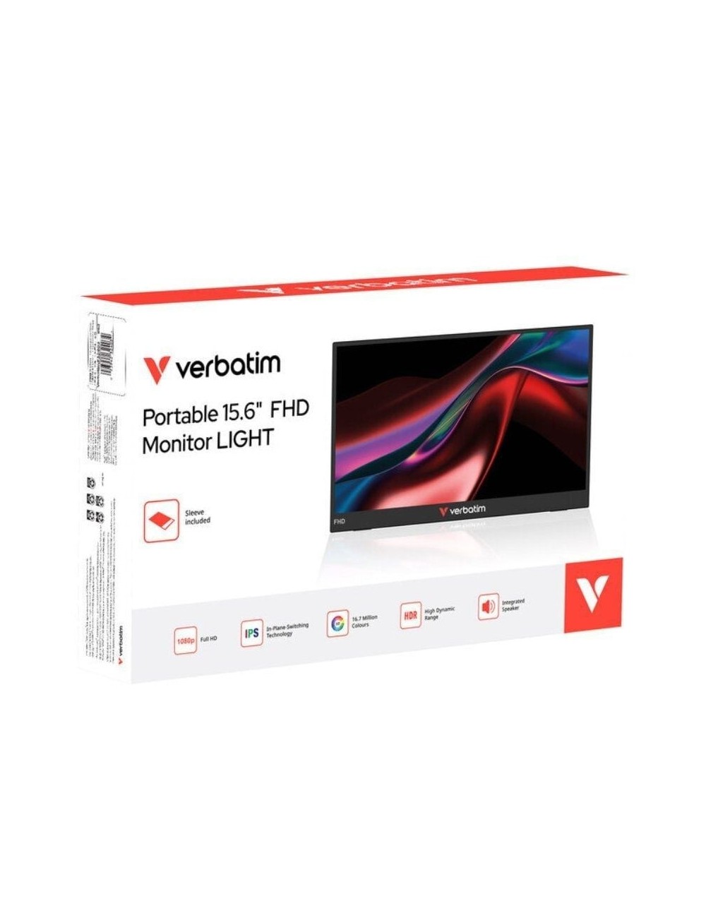 Monitor Portátil Verbatim Non-Touch Light 15.6'/ Full HD/ Multimedia/ Negro