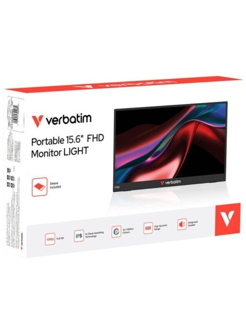 Monitor Portátil Verbatim Non-Touch Light 15.6'/ Full HD/ Multimedia/ Negro