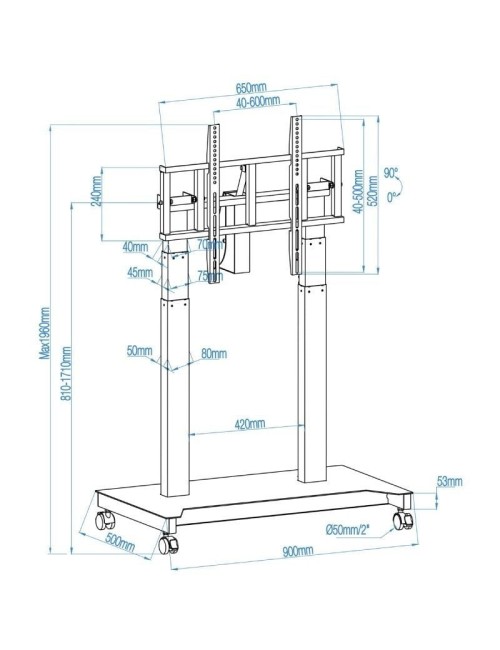 Soporte de Suelo Eléctrico/ Inclinable/ Ajustable con Ruedas TooQ UROS FSM03-B para TV 52-84'/ hasta 100kg