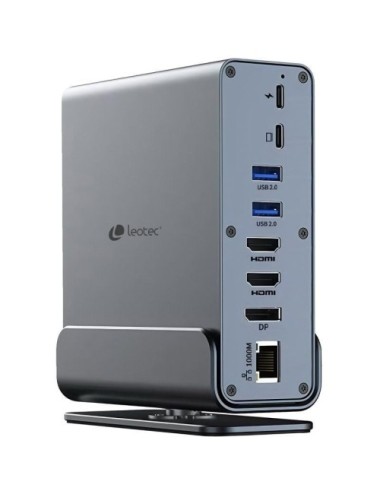 Docking USB Tipo-C Leotec LEDS06/ 5xUSB/ 2xUSB Tipo-C/ 1xUSB Tipo-C PD/ 1xDisplayPort/ 2xHDMI 4K/ 1xRJ45/ 1xJack 3.5/ 1xLector d