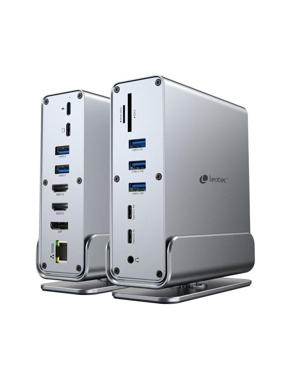 Docking USB Tipo-C Leotec LEDS06/ 5xUSB/ 2xUSB Tipo-C/ 1xUSB Tipo-C PD/ 1xDisplayPort/ 2xHDMI 4K/ 1xRJ45/ 1xJack 3.5/ 1xLector d