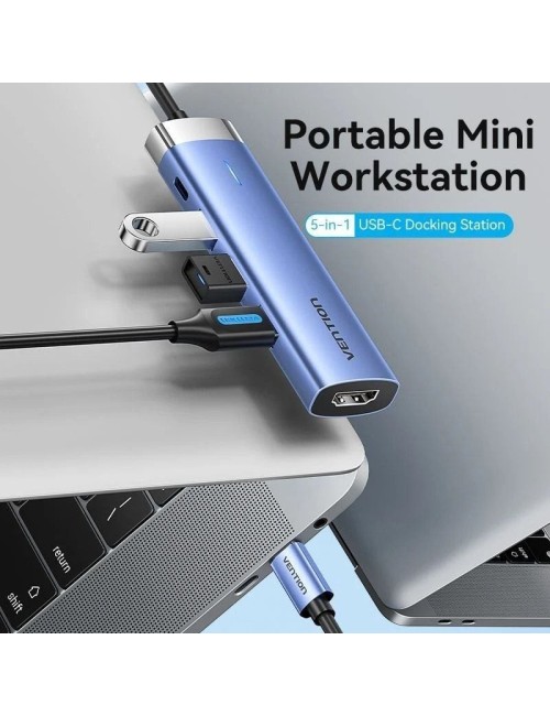 Docking USB Tipo-C Vention TGESB/ 3xUSB/ 1xHDMI 4K/ 1xUSB Tipo-C PD/ Azul