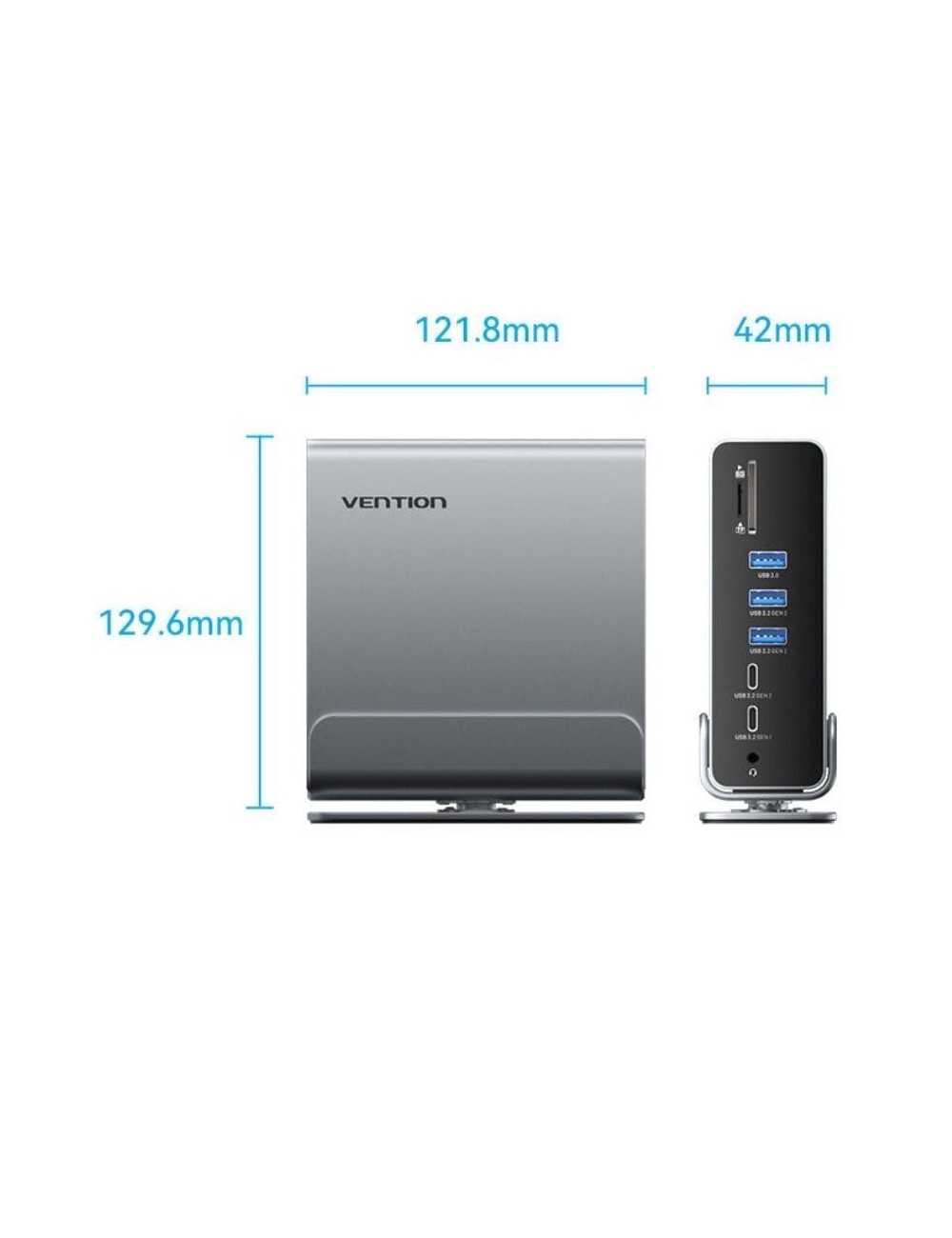 Docking USB Tipo-C Vention TPUH0/ 2xHDMI 4K/ 1xDisplayPort/ 3xUSB Tipo-C/ 5xUSB/ 1xRJ45/ 1xLector de Tarjetas/ 1xJack 3.5/ 1xUSB