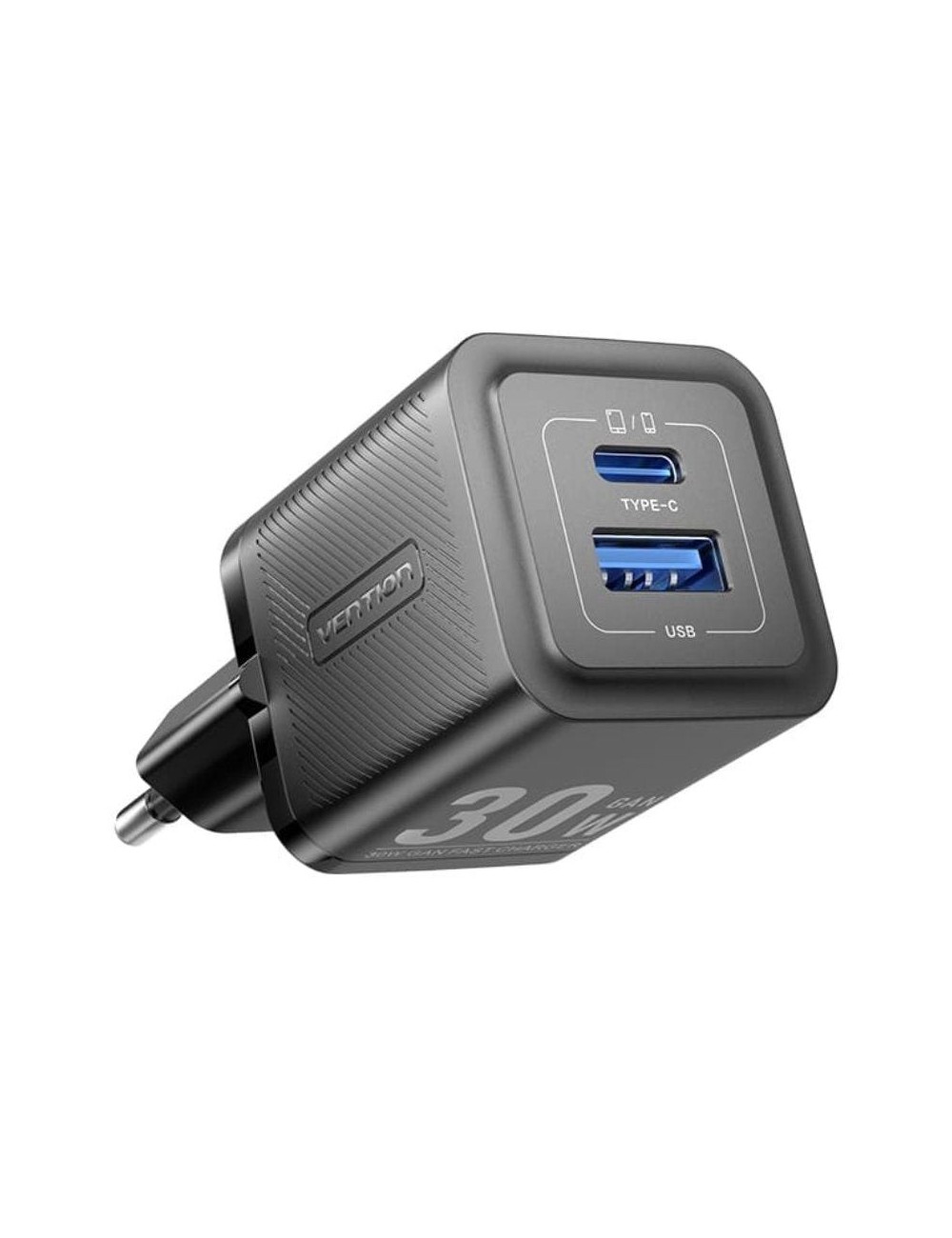 Cargador de Pared GaN Vention FEQB0-EU/ 1xUSB Tipo-C/ 1xUSB/ 30W