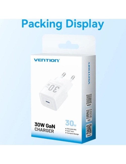 Cargador de Pared GaN Vention FEZB0-EU/ 1xUSB Tipo-C/ 30W