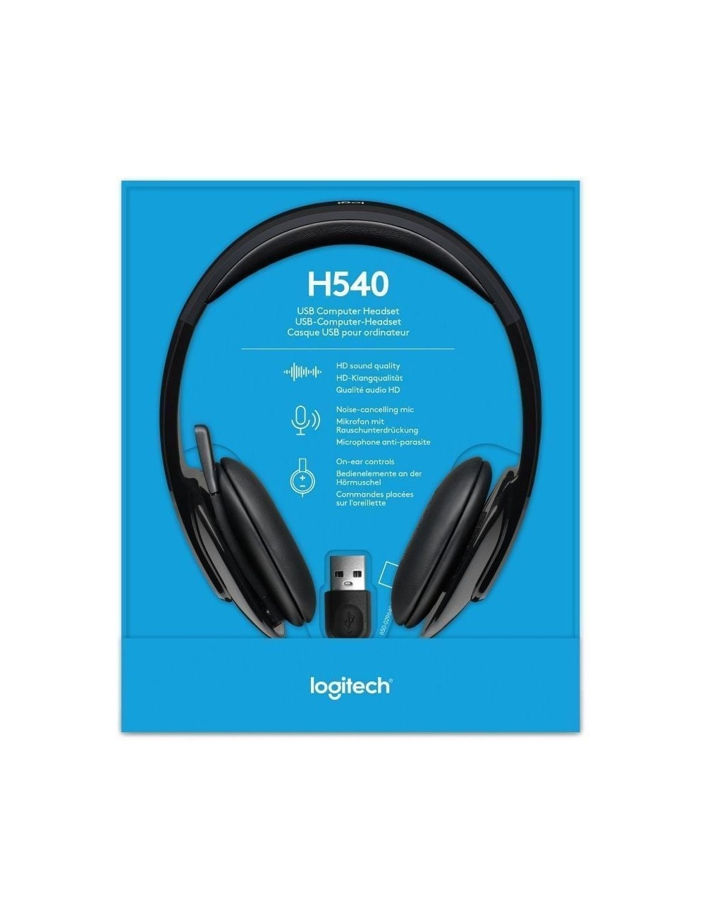 Auriculares Logitech H540/ con Micrófono/ USB/ Negros