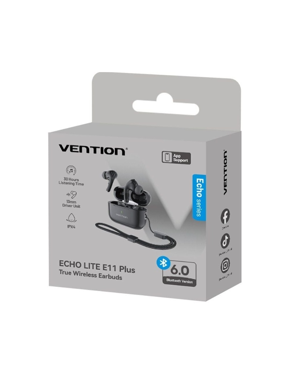 Auriculares Bluetooth Vention Echo Lite E11 Plus con estuche de carga/ Autonomía 6h/ Negros