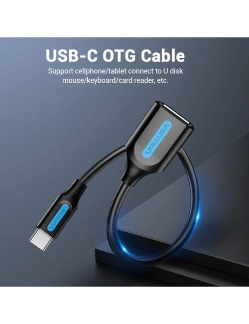Cable USB 2.0 Tipo-C Vention CCSBB/ USB Tipo-C Macho - USB Hembra/ 15cm/ 480Mbps/ Negro