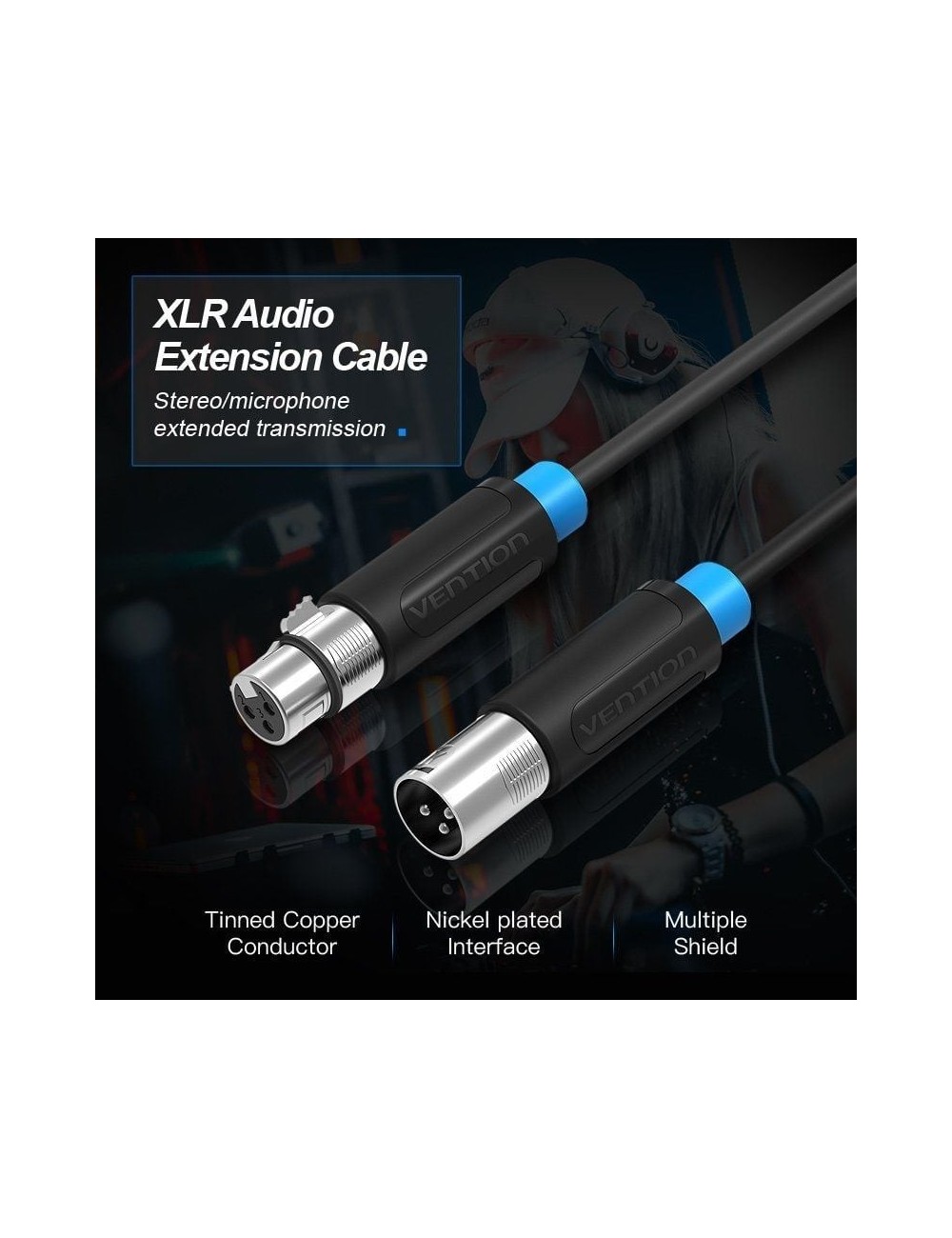 Cable Estéreo Vention BBFBH/ XLR Macho - XLR Hembra/ 2m/ Negro