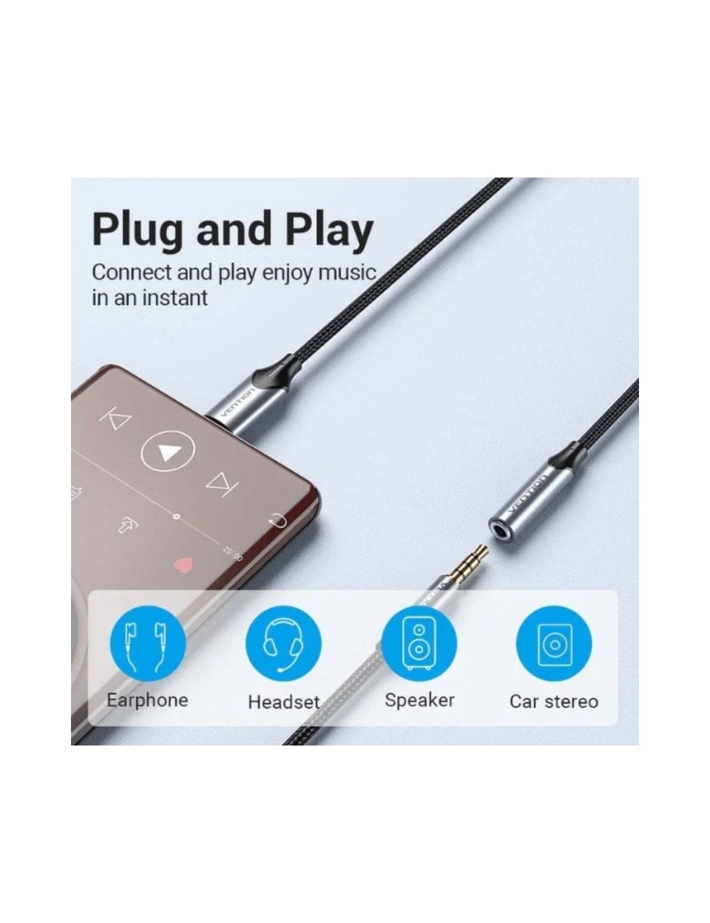 Conversor Vention BGMHF/ Jack 3.5 Hembra - USB Tipo-C Macho/ 1m/ Gris