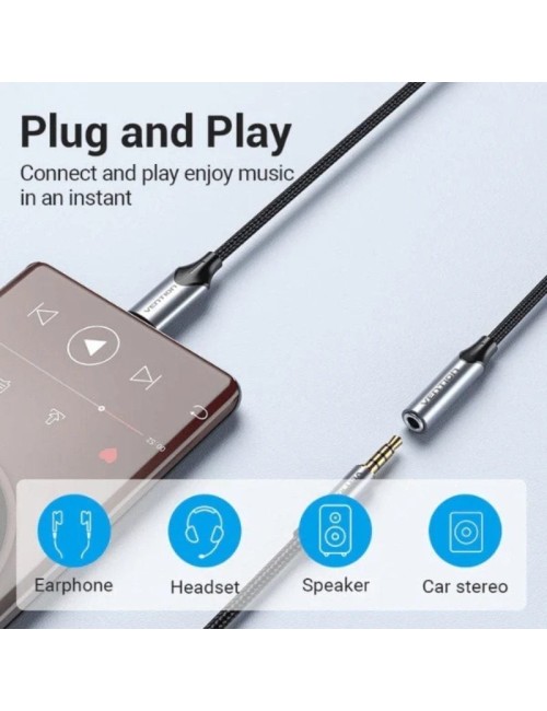 Conversor Vention BGMHF/ Jack 3.5 Hembra - USB Tipo-C Macho/ 1m/ Gris