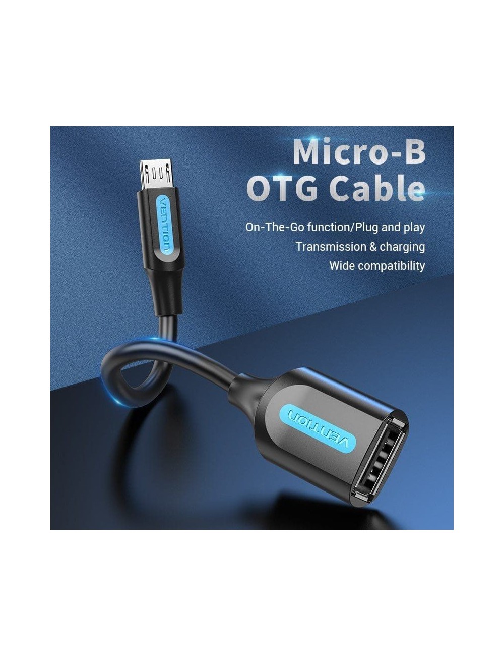 Cable USB 2.0 Vention CCUBB/ MicroUSB Macho - USB Hembra/ 480Mbps/ 15cm/ Negro