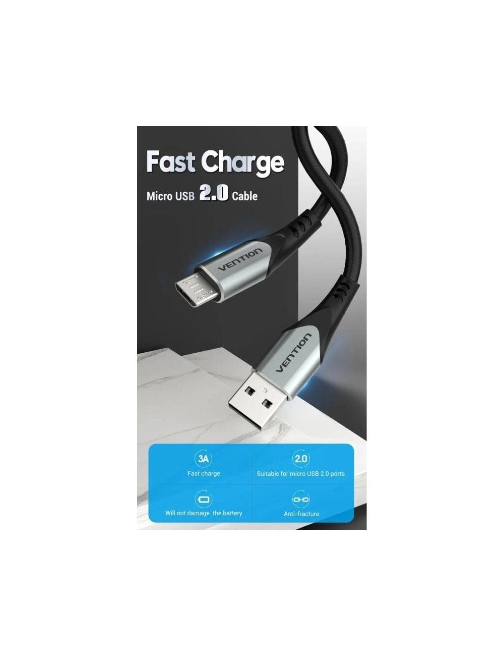 Cable USB 2.0 Vention COAHG/ USB Macho - MicroUSB Macho/ 480Mbps/ 1.5m/ Gris