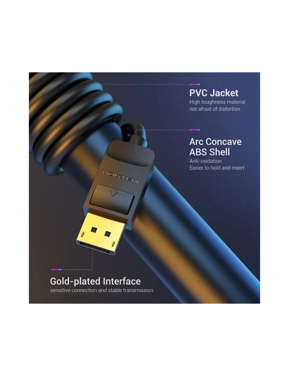 Cable DisplayPort 1.2 4K Vention HACBI/ DisplayPort Macho - DisplayPort Macho/ 3m/ Negro
