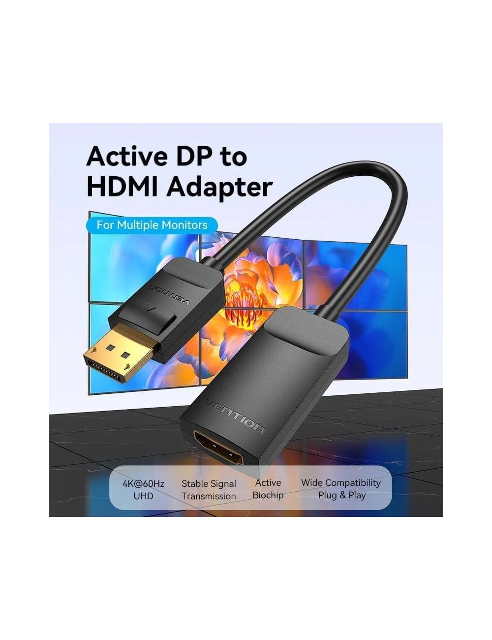 Cable Conversor Vention HBZBB/ DisplayPort Macho - HDMI 4K Hembra/ 15cm/ Negro