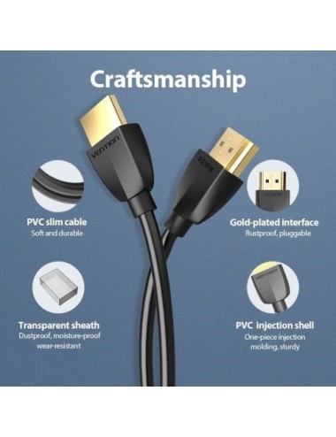Cable HDMI 2.0 4K Portatil Vention AAIBF/ HDMI Macho - HDMI Macho/ 1m/ Negro