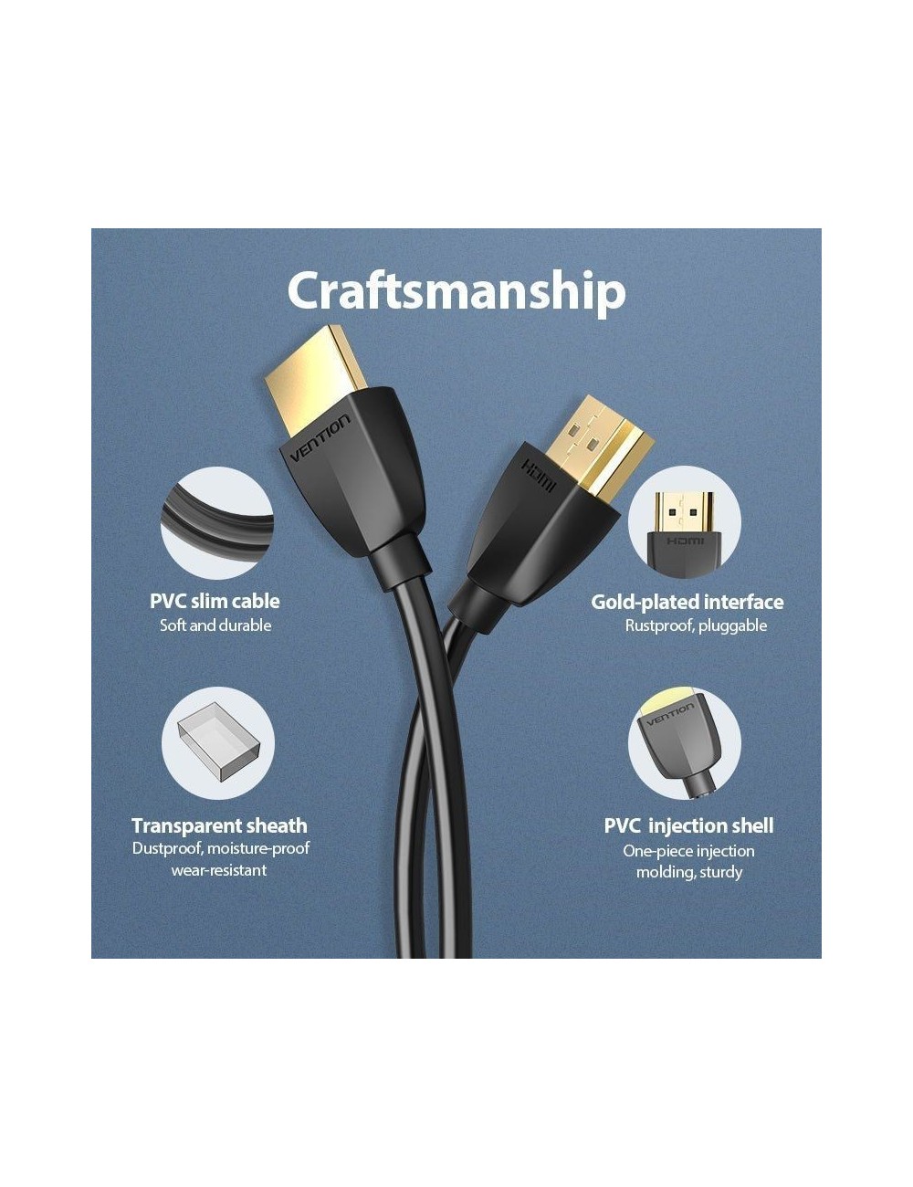Cable HDMI 2.0 4K Portatil Vention AAIBF/ HDMI Macho - HDMI Macho/ 1m/ Negro
