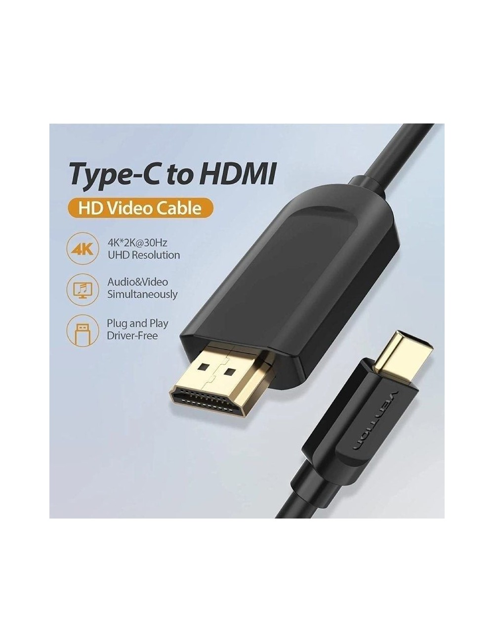 Cable Conversor HDMI 1.4 4K Vention CGUBF/ USB Tipo-C Macho - HDMI Macho/ 1m/ Negro