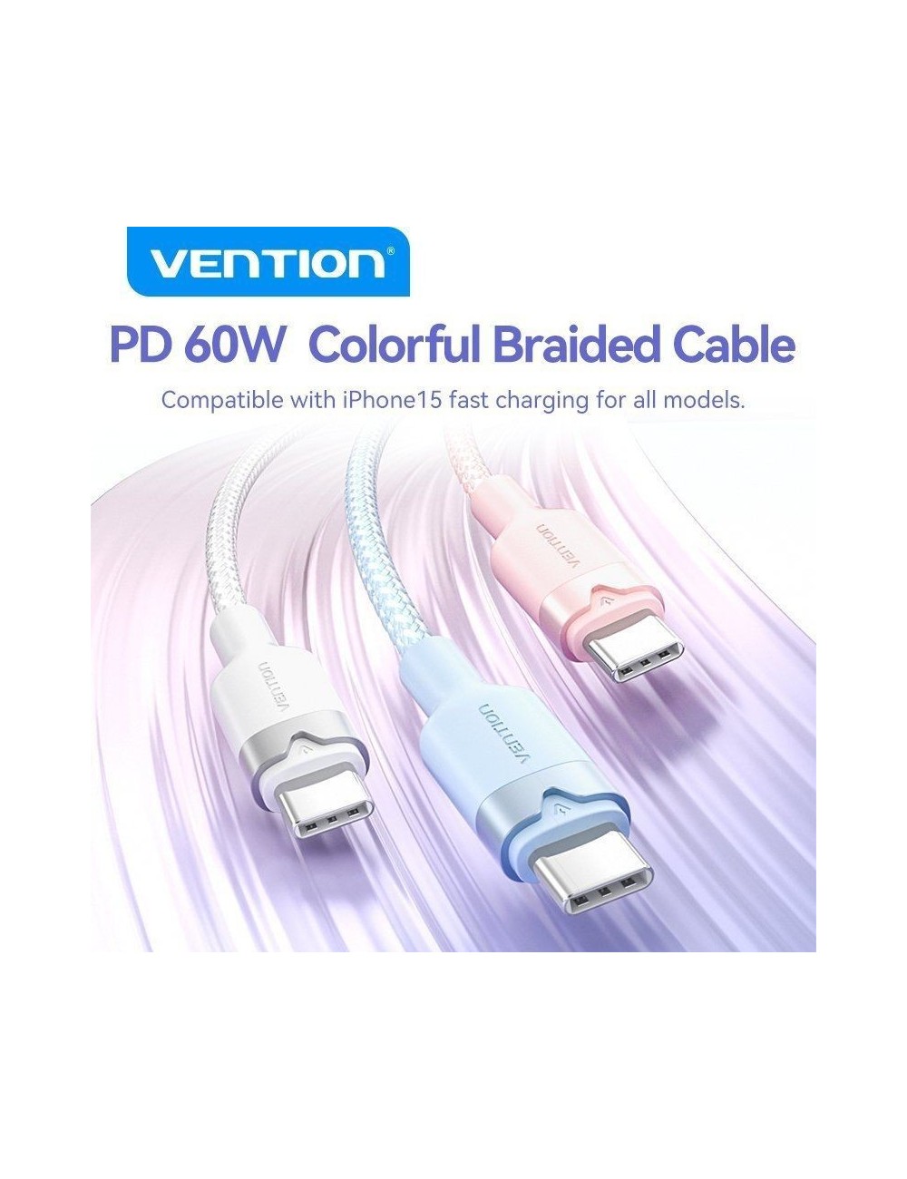 Cable USB 2.0 Tipo-C 3A Vention TRDBH/ USB Tipo-C Macho - USB Tipo-C Macho/ Hasta 60W/ 480Mbps/ 2m/ Negro
