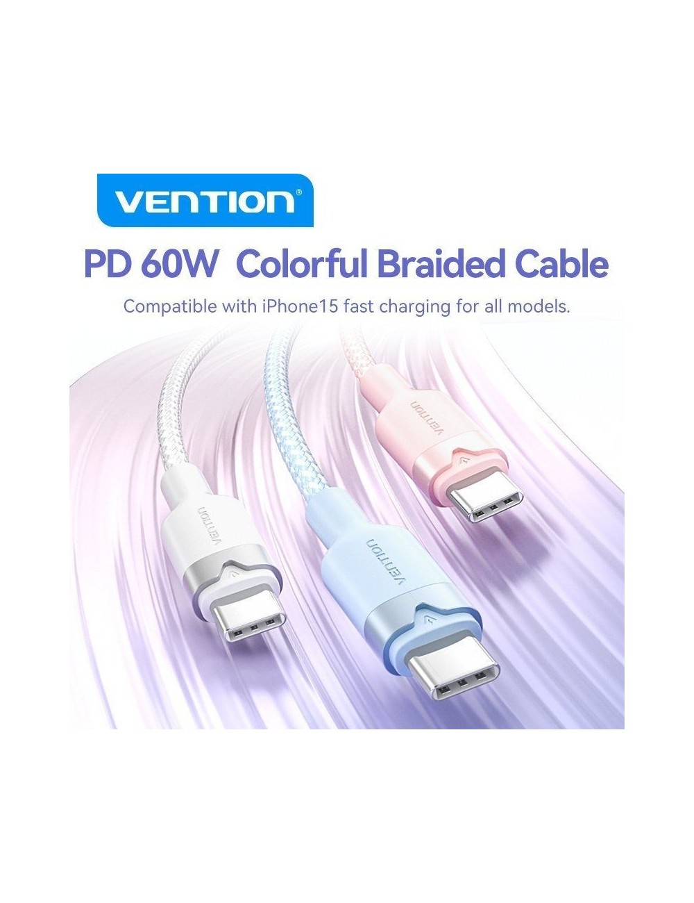 Cable USB 2.0 Tipo-C 3A Vention TRDWH/ USB Tipo-C Macho - USB Tipo-C Macho/ Hasta 60W/ 480Mbps/ 2m/ Blanco