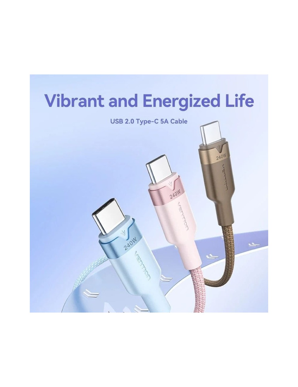 Cable USB 2.0 Tipo-C 5A Vention TRIPF/ USB Tipo-C Macho - USB Tipo-C Macho/ Hasta 240W/ 480Mbps/ 1m/ Rosa