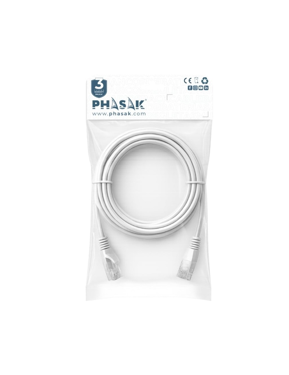 Cable de Red RJ45 S/FTP Phasak PHK 2002 Cat.6a/ 2m/ Gris