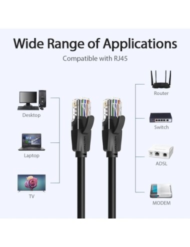 Cable de Red RJ45 UTP Vention IBEBY Cat.6/ 30cm/ Negro