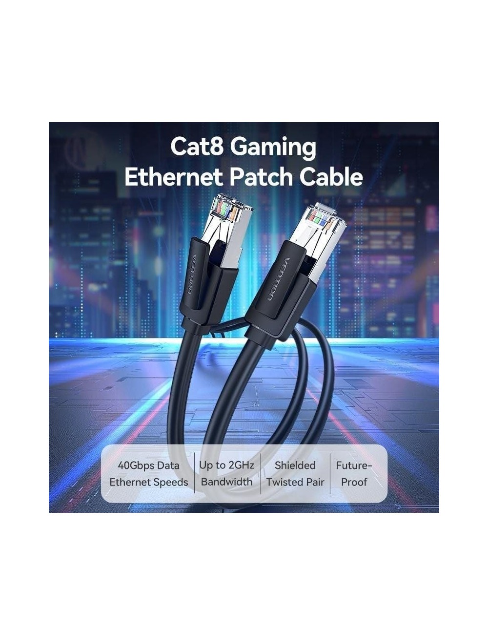 Cable de Red RJ45 SFTP Vention IKKBF Cat.8/ 1m/ Negro