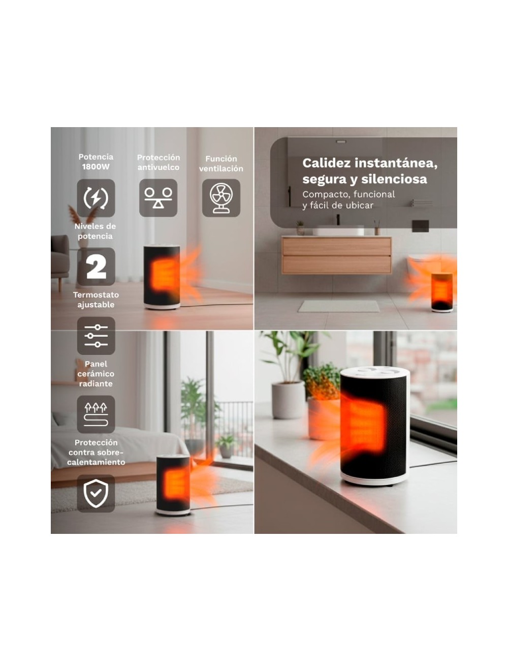Calefactor Grunkel CAL-CE1800/ 1800W/ Termostato Regulable