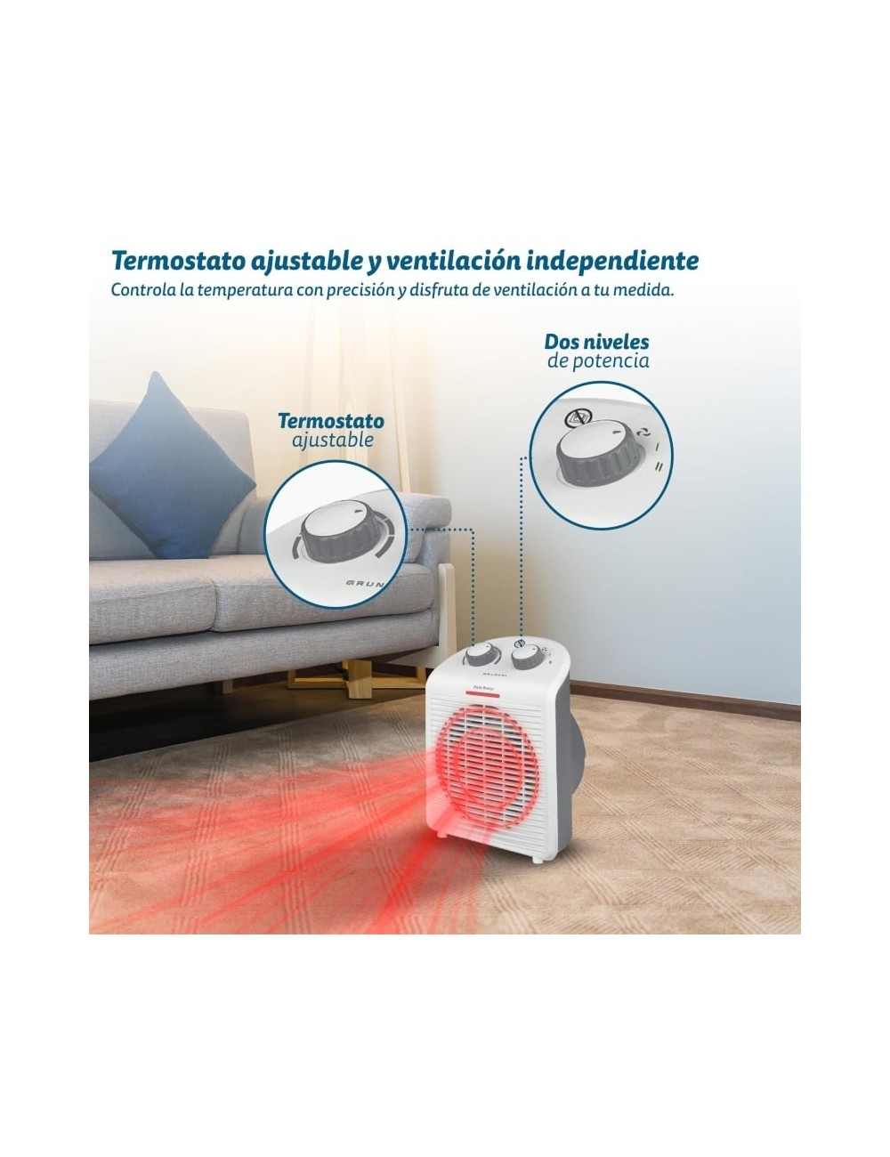 Calefactor / Termoventilador Grunkel WB-2000PLUSBL/ 2000W/ Termostato Regulable