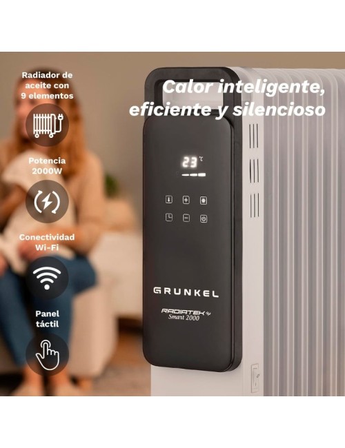 Radiador de Aceite Grunkel RD-2000PRO/ 3 Potencias/ 2000W/ 9 Elementos/ WiFi