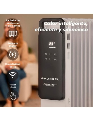 Radiador de Aceite Grunkel RD-2500PRO/ 3 Potencias/ 2500W/ 11 Elementos/ WiFi
