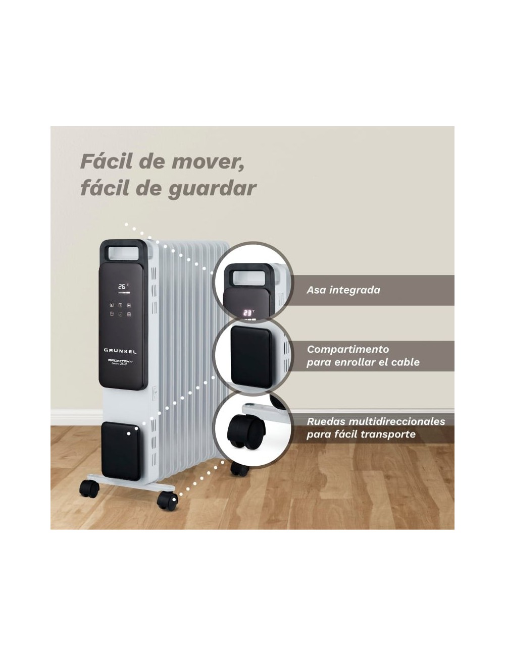 Radiador de Aceite Grunkel RD-2500PRO/ 3 Potencias/ 2500W/ 11 Elementos/ WiFi