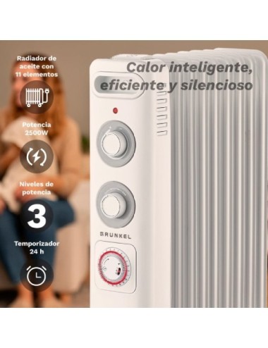 Radiador de Aceite Grunkel RD-2500S/ 3 Potencias/ 2500W/ 11 Elementos Caloríficos