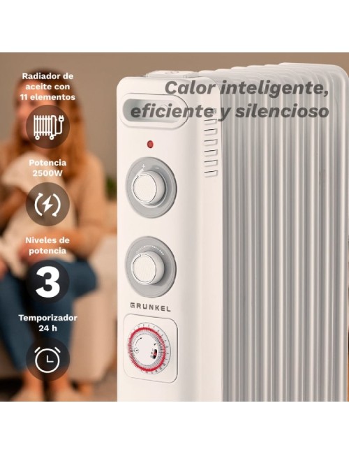 Radiador de Aceite Grunkel RD-2500S/ 3 Potencias/ 2500W/ 11 Elementos Caloríficos