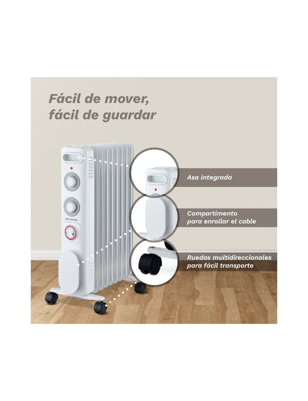 Radiador de Aceite Grunkel RD-2500S/ 3 Potencias/ 2500W/ 11 Elementos Caloríficos