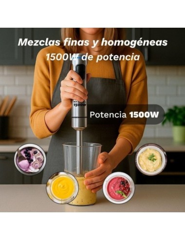 Batidora de mano Grunkel BM-1500SET/ 1500W/ Capacidad 0.8L/ Incluye Vaso, Picadora, Varilla y Soporte