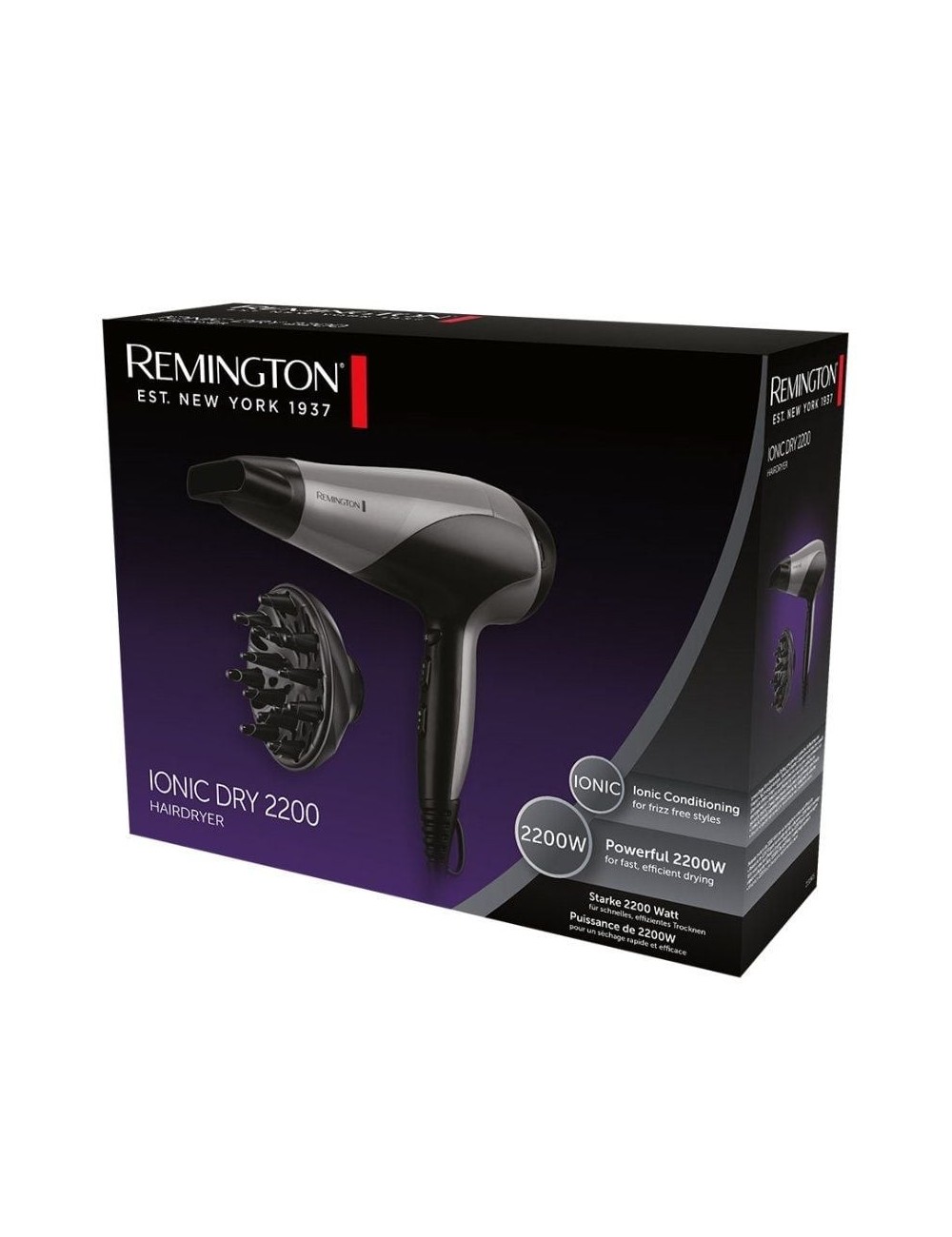 Secador Remington Ionic Dry 2200/ 2200W/ Iónico/ Negro y Gris