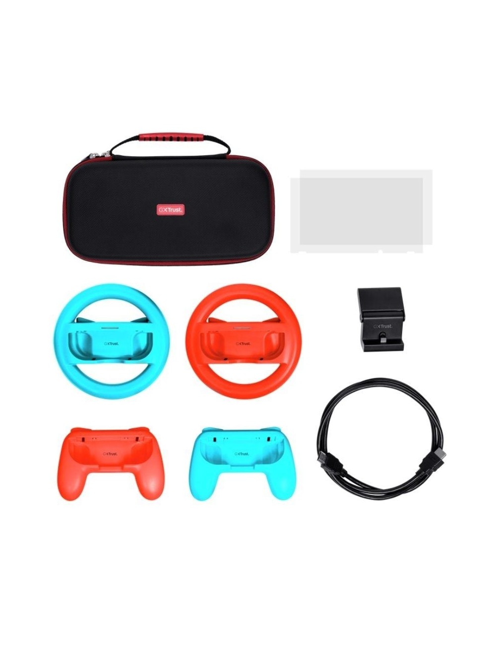 Pack Gaming Trust Gaming GXT 1249/ Estuche rígido + 2 Joy-Con + 2 Volantes + Cristal Templado para Switch + Soporte de Carga