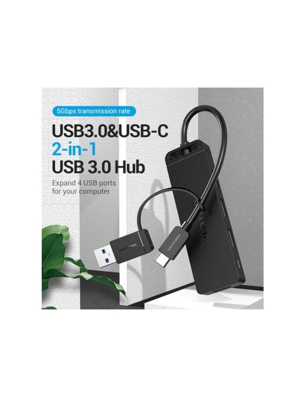 Hub USB 3.0 y Tipo-C Vention CHTBB/ 4xUSB/ USB Tipo-C PD