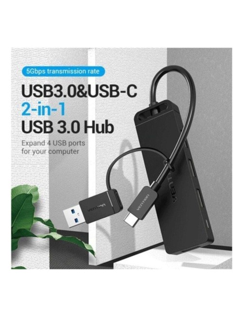 Hub USB 3.0 y Tipo-C Vention CHTBB/ 4xUSB/ USB Tipo-C PD